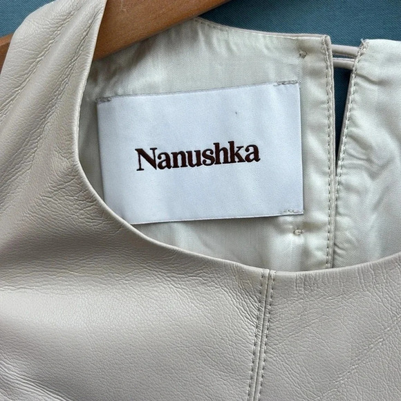 NWOT NANUSHKA Layan Vegan White Leather Mini Dress Women Ivory Button Waist XS - Picture 2 of 8